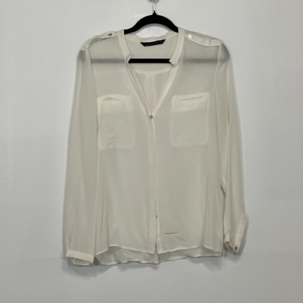 Zara White Military Blouse
